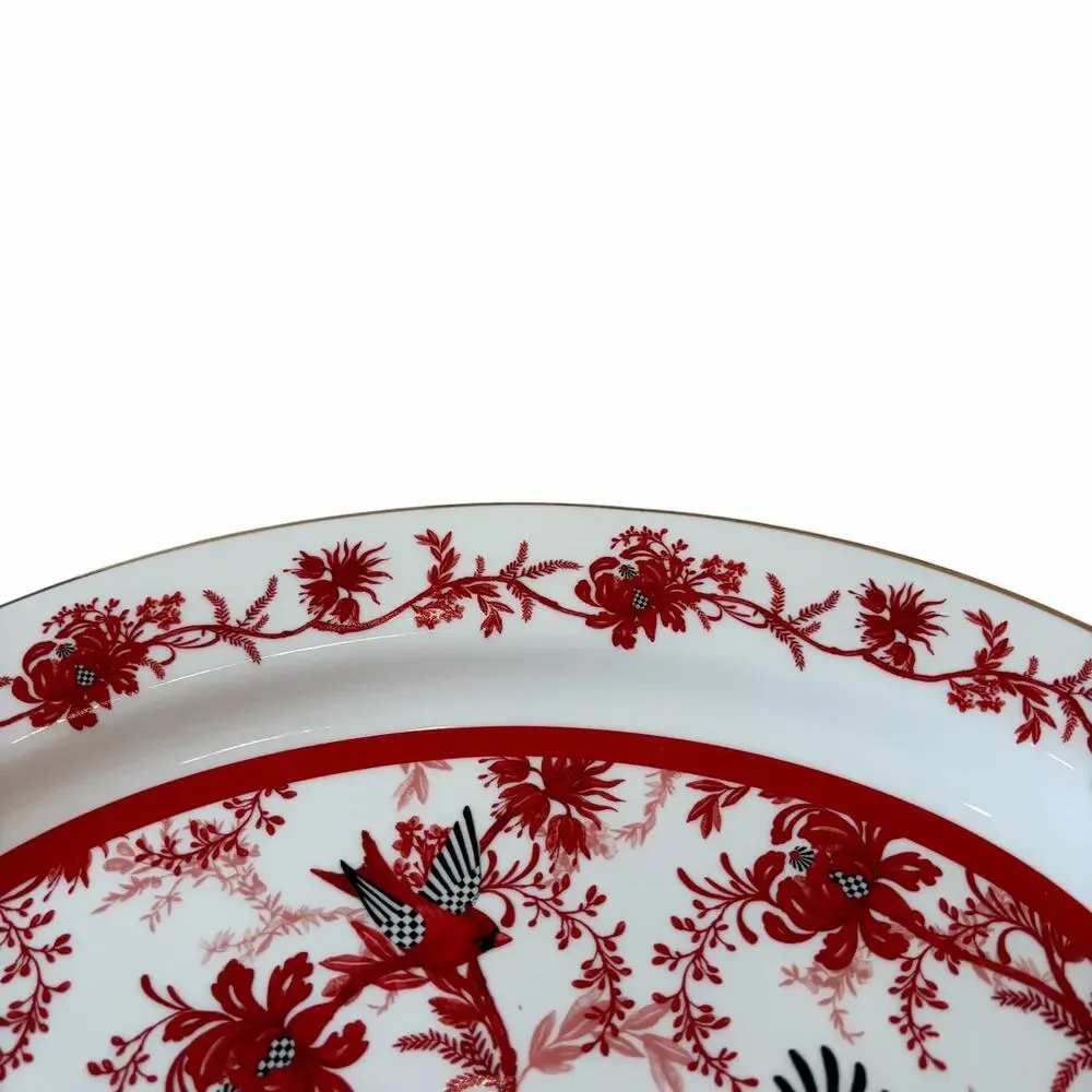 NEW Mackenzie Childs Cardinal Toile Oval Platter 13.5